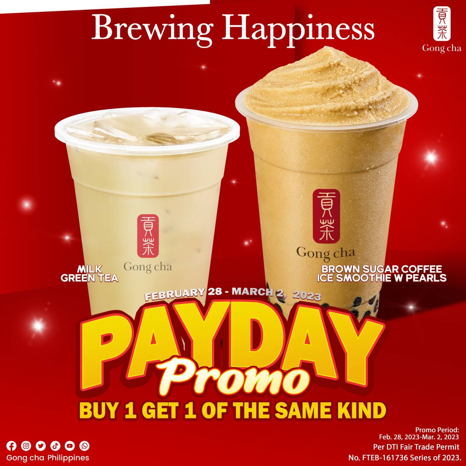 PAYDAY PROMO FEBRUARY 28 MARCH 2 2023 Gong cha Philippines