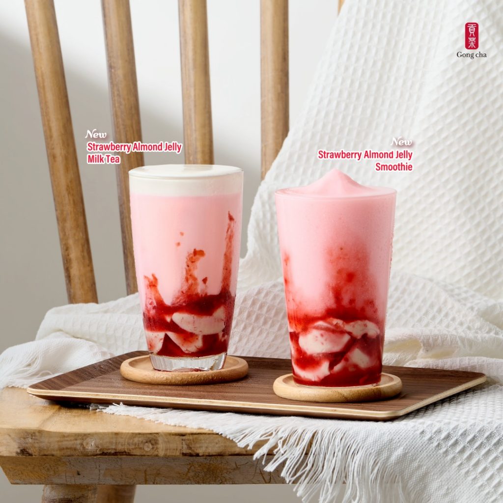 Strawberry Almond Jelly Milk Tea & Strawberry Almond Jelly Smoothie